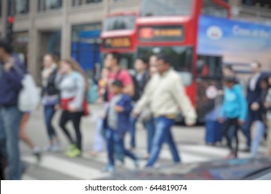 Crowded Street In Chicago, Blurred Background