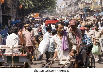 Crowded Street Scene From Old Delhi, India
