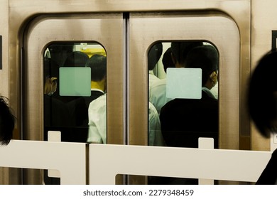 Crowded train and commuting image