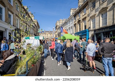 Crowds Of People At The Great Bath Feast Street Food Festival In Milsom Street, Bath, Avon, UK On 24 September 2022