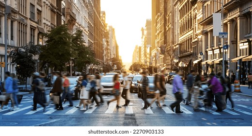 Crowds of people walking across a busy crosswalk at the intersection of 23rd Street and 5th Avenue in Manhattan New York City NYC - Shutterstock ID 2270903133