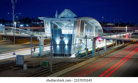 The Crowfoot CTrain Light Rail Station In Calgary, Alberta, Canada At Night