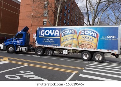 Crown Heights, Brooklyn, New York, February 27 2020, Goya Big Rig Truck Park On Street On A Sunny Winter Day