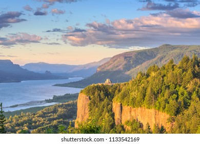 Crown Point And The Columbia River Gorge At Sunset.