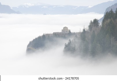 Crown Point, Columbia River Gorge covered in fog.