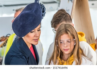 Crown Princess Mary And A Girl In The Childrens Tent At The Inauguration Of The New Bridge In Frederikssund, Denmark, September 28, 2019