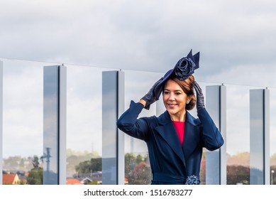 Crown Princess Mary Holding Her Hat At The Inauguration Of The New Bridge In Frederikssund, Denmark, September 28, 2019