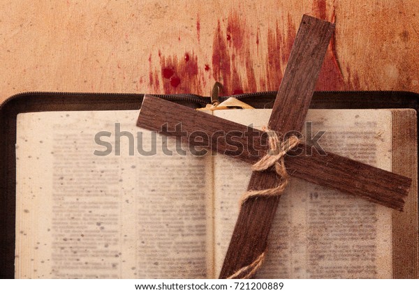 Crown Thorns Blood Cross On Wood Stock Image Download Now