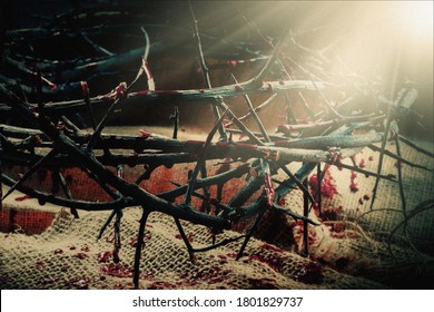 Crown Of Thorns In Blood As A Symbol Of Death And Resurrection Of Jesus Christ For Our Sins. 