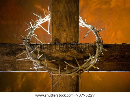 Crown of thorns hung around the Easter cross