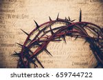 Crown of Thorns with Jesus names and attributes in the background.