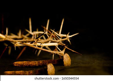 crown of thorns and nails symbols of the Christian crucifixion in Easter
