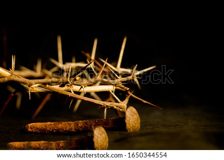 crown of thorns and nails symbols of the Christian crucifixion in Easter