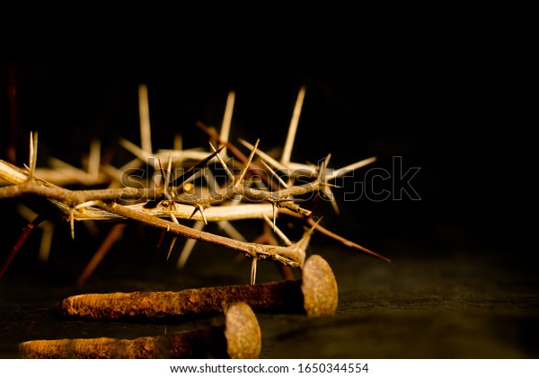 crown of thorns and nails symbols of the Christian\
crucifixion in Easter