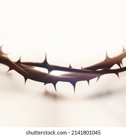 Crown of thorns symbolizing the sacrifice, suffering and resurrection of Jesus Christ on the cross and Easter light background
