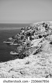 The crowns at botallack disused tin mines on the Cornish coast infrared black and white 