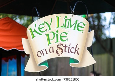 Crownsville, MD - October 14, 2017: A Sign For Key Lime Pie On A Stick At The Maryland Renaissance Festival, An Annual Event Representing A Fictional 16th-century English Village Named Revel Grove.