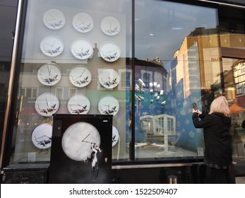 Croydon / UK - October 4th 2019: Banksy creates a showroom in Croydon called Gross Domestic Product exhibiting work for sale including the union jack stab proof vest work by Stormzy at Glastonbury