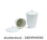 Crucible Porcelain Tall on white background.
Scientific tile cup that can withstand high temperatures.