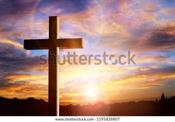 Crucifix Cross At Sunset Background, Crucifixion Of Jesus Christ