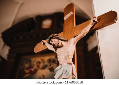 Crucifix, Jesus On The Cross In Church. 