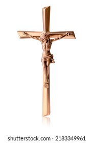 Crucifix With A Metal Figure Of Jesus Christ For Prayer. Close-up Of A  Crucifix With A Cross. Christian Religious Symbol. Crucifix Isolated.