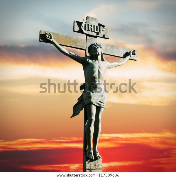 Crucifixion Jesus Christ On Sunset Sky Stock Photo 117589636 | Shutterstock