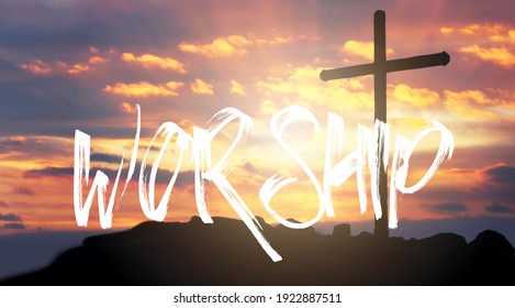 Crucifixion Of Jesus Christ and worship with faith in Good friday night.2021 worship hope pray in church - Easter, Good friday jesus in cross on resurrection sunday.Good friday and Easter concept.