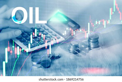 Crude oil market crash concept. Chart and down arrow. - Shutterstock ID 1869214756