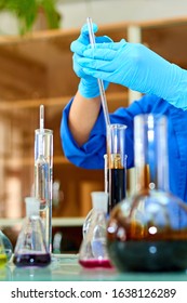 Crude Petroleum Analysis In Laboratory Test Tube.