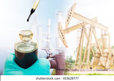 Crude Sampling For Laboratory Test Basic Sediment And Water Of Crude Oil. Oil And Gas Background