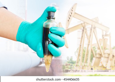 Crude Sampling For Laboratory Test Basic Sediment And Water Of Crude Oil. Oil And Gas Background