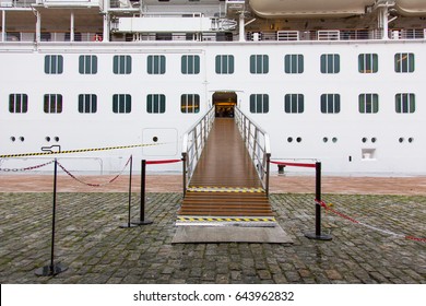 Cruise Boarding Entrance Platform In Sea Port. Horizontal View