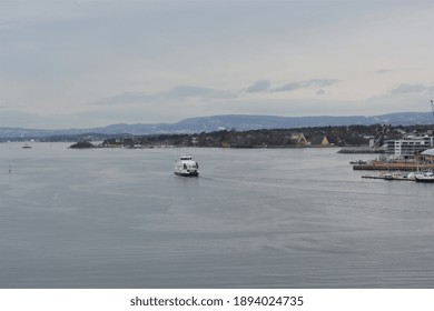 A Cruise Boat At Oslo Fjord, Bygdøy Peninsula, Oslo, Norway. 