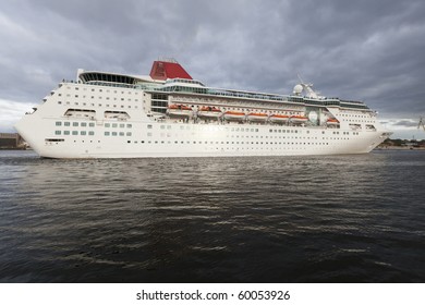 Cruise Liner On The River Neva In St. Petersburg, Russia