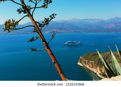 Cruise Ship In Argolic Gulf, Nafplio, Greece