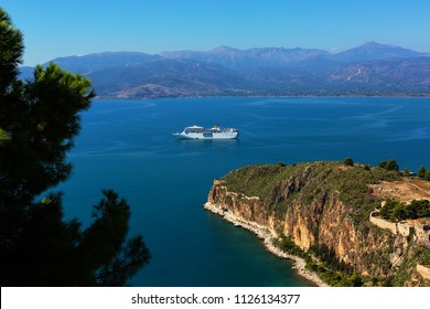 Cruise Ship In Argolic Gulf, Nafplio, Greece