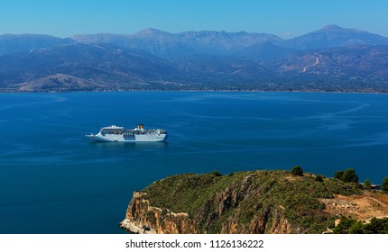 Cruise Ship In Argolic Gulf, Nafplio, Greece