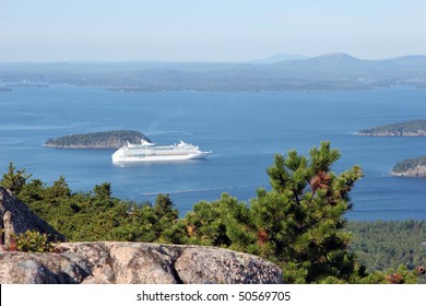 Cruise Ship Coming Into Bar Harbor, ME - View From Cadillac Mountain