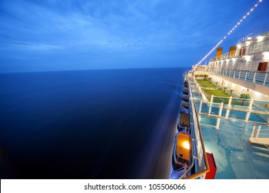 Cruise Ship Floats At Night, Long Exposure