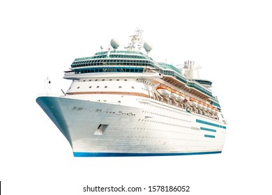 Cruise Ship Isolated On White Background, Modern Ocean Liner