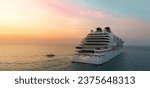 Cruise Ship, Cruise Liners beautiful white cruise ship above luxury cruise in the ocean sea at sunset time concept exclusive tourism travel on holiday take a vacation time on summer