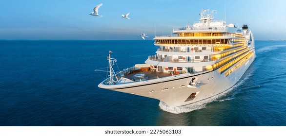 Cruise Ship, Cruise Liners beautiful white cruise ship above luxury cruise in the ocean sea at early in the morning time concept exclusive tourism travel on holiday take a vacation time on summer - Shutterstock ID 2275063103