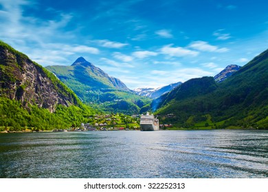 Cruise Ship In Norway Fjord