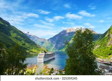 Cruise ship in  Norwegian fjords