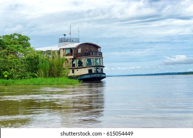 Cruise Ship On The Amazon River In Peru