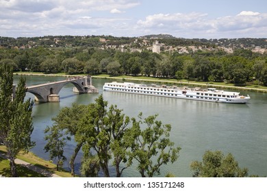 Cruise Ship On The Rhone River In Avignon, France