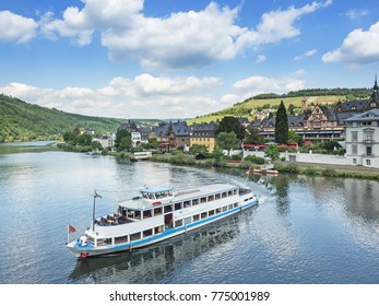 Cruise Ship On River Moselle Near City Traben-Trarbach