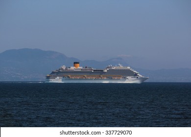 A Cruise Ship On The Sea - Side View