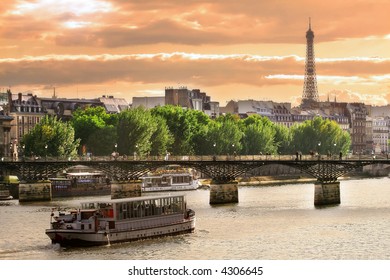 Cruise Ship On The Seine River In Paris, France.